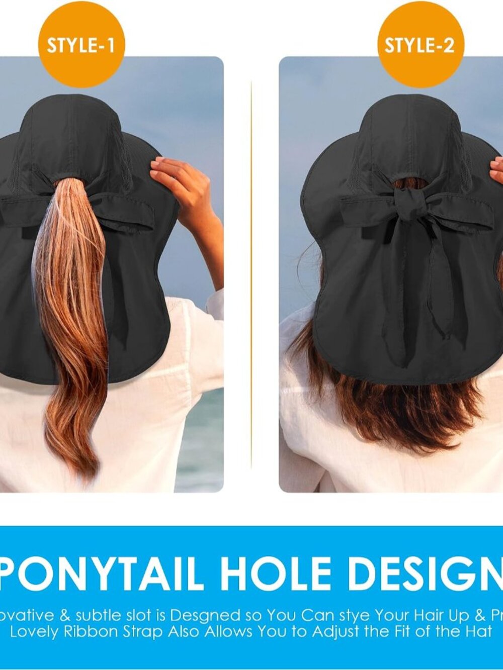 Womens Sun Hat UV Protection, Foldable Waterproof Wide Brim Bucket Hats with Nec - Picture 5 of 7